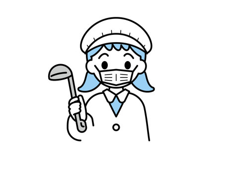 おたまを持った給食当番の子ども03 人物,子ども,保育園,幼稚園,こども園,福祉施設,給食,当番,白衣,マスクのイラスト素材
