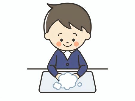 手を洗う男子生徒 男の子,手洗い,手,洗う,清潔,対策,予防,感染,感染症,風邪のイラスト素材