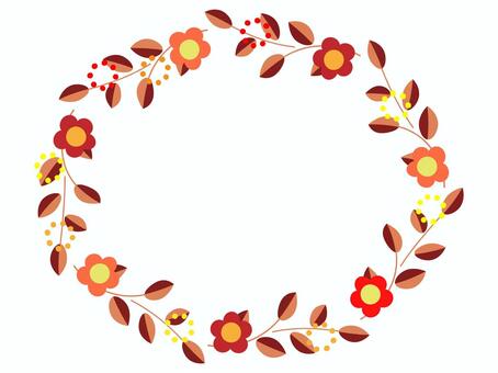 Elliptical frame of autumn flowers and leaves, , JPG, PNG and AI