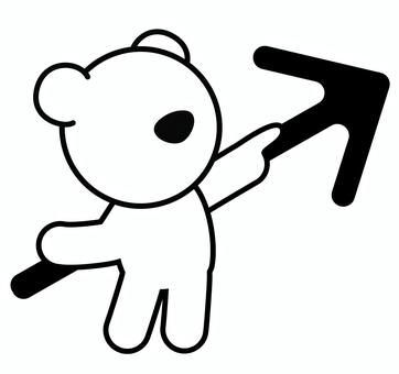 右肩上がりを示す白いクマ クマ,ビジネス,仕事,売り上げ,上がる,右肩上がり,矢印,ピクトグラム,白,白黒のイラスト素材