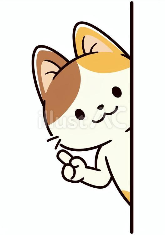右からひょこっと出て指差す可愛い三毛猫 指差し,ポイント,重要のイラスト素材