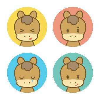 茶色いウマ表情アイコンセット