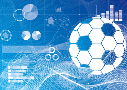 スポーツテクノロジーとサッカーの背景素材 スポーツ,サッカー,ボール,曲線,波形,データ,テクノロジー,グラフ,スタイリッシュ,青色のイラスト素材