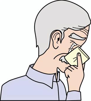 老人泣く　 老人,高齢者,男性,泣く,悲しい,涙,ハンカチ,横顔,白髪,人物のイラスト素材