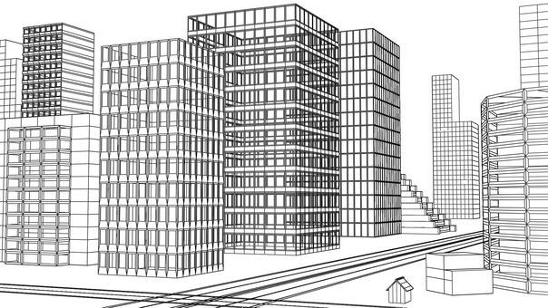 パース都線 パース,線画,ビル,建物,都会,都市,街,高層,タワー,摩天楼のイラスト素材