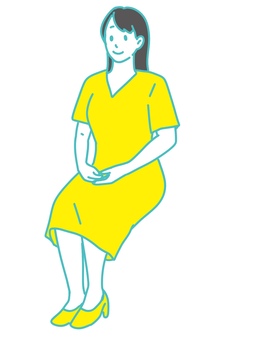 座る女性 女性,座位,座る,姿勢,リラックス,vネック,ワンピース,洋服,ハイヒール,若いのイラスト素材