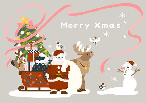 シロクマサンタと愉快な仲間のイラスト素材