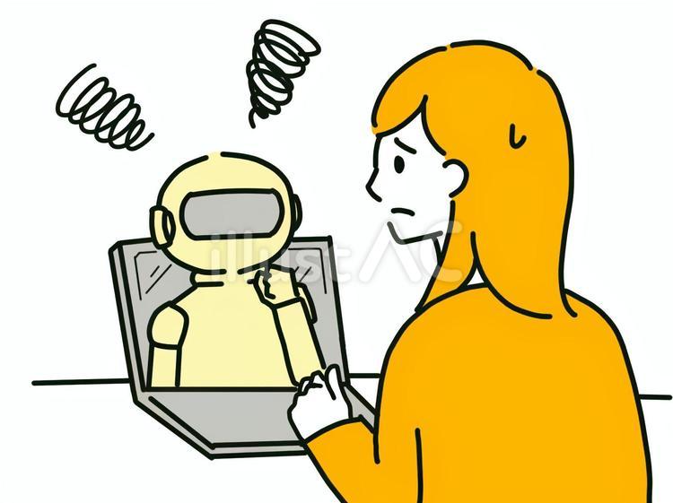 パソコンでAIを活用する女性社員　微妙 女性,女の人,パソコンのイラスト素材