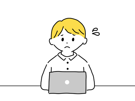 パソコンで困る男性 パソコン,ノートパソコン,pc,困る,失敗,汗,男性,シャツ,イラスト,ベクターのイラスト素材
