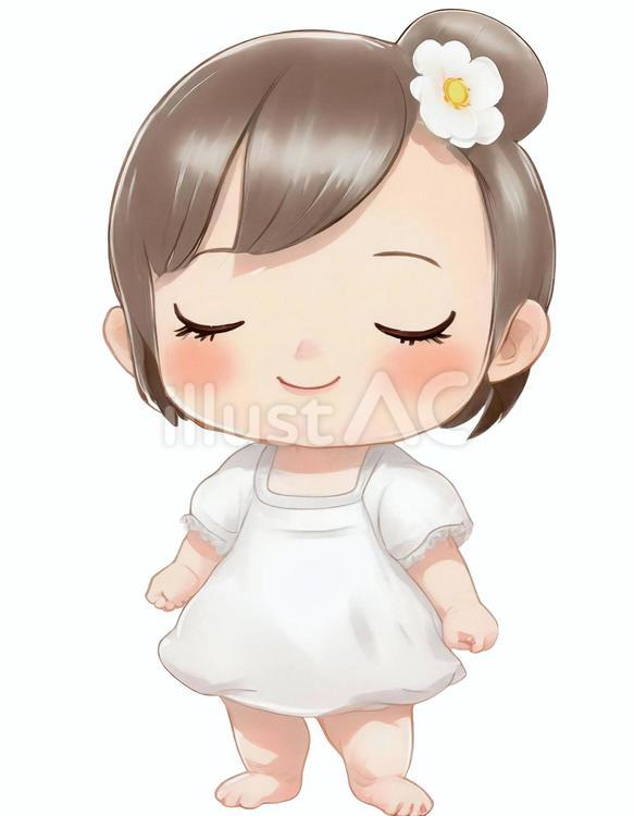 目を閉じて微笑む赤ちゃん 女の子,赤ちゃん,ロンパースのイラスト素材
