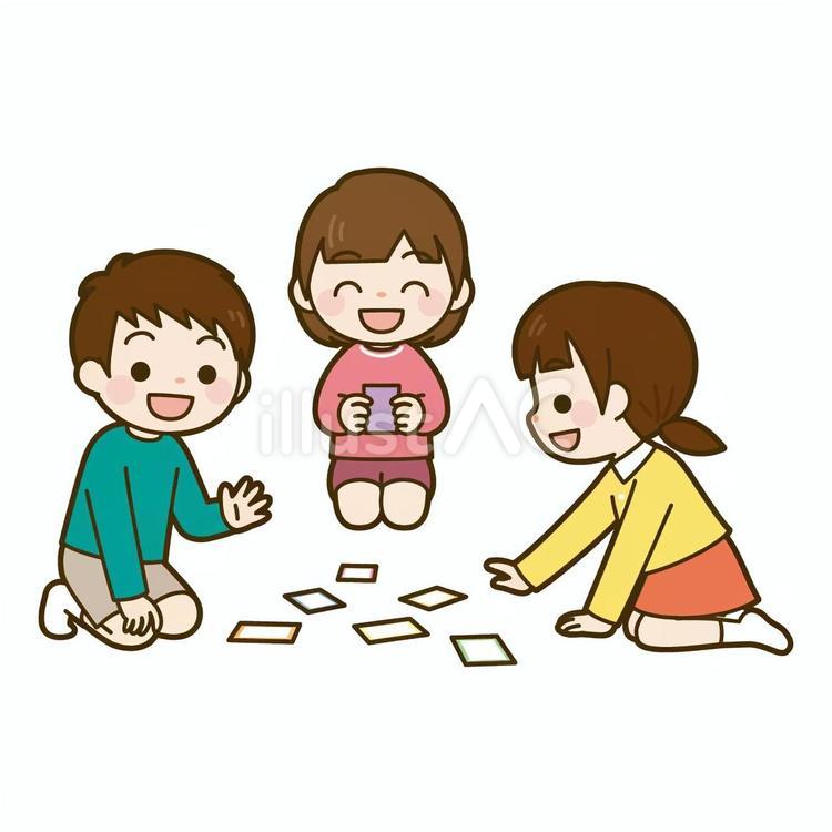 かるた取りをする子供たち かるた,子供,男の子のイラスト素材