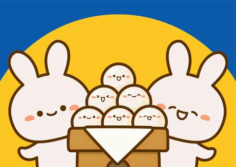 お月見のかわいいうさぎとお月見団子 秋,お月見,背景,フレーム,うさぎ,お月見団子,月見団子,かわいい,9月,ウサギのイラスト素材