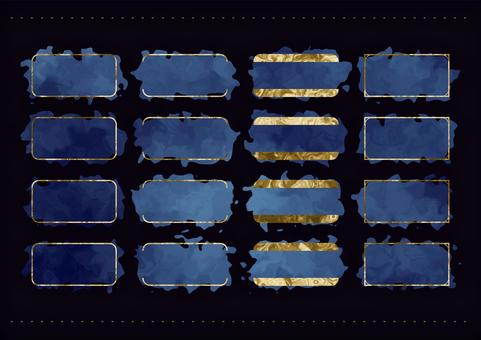 濃紺と金の豪華なマーブルラベルセット マーブル,ラベル,見出し,テロップ枠,セット,豪華,リッチ,紺,青,金のイラスト素材