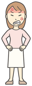  ロングヘア女性-530-全身 怒る,女性,女の子,人物,かわいい,キレる,叱る,ムカつく,喧嘩,プンプンのイラスト素材