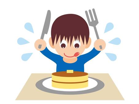 Boy eating pancakes, , JPG, PNG and AI