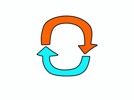 循環している矢印のイラスト 回る,回転,矢印,リサイクル,巡る,循環,交代,チェンジ,交換,赤のイラスト素材