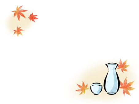 紅葉と徳利のフレーム横・コピースペース とっくり,おちょこ,もみじ,赤,秋,ぐい呑み,背景,横,フレーム,コピースペースのイラスト素材