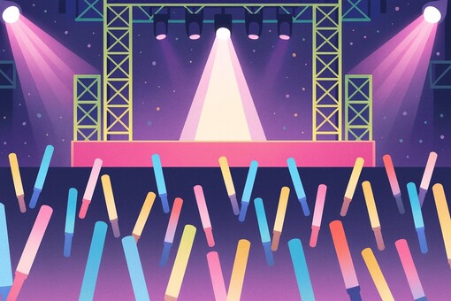 ライブステージ　背景　ポップ ペンライト,サイリウム,ライト,応援,ファン,歌手,アイドル,推し,vtuber,コンサートのイラスト素材