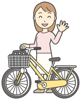  ロングヘア女性-221-全身 自転車,笑顔,女性,女の子,人物,かわいい,微笑む,にっこり,ニコニコ,乗り物のイラスト素材