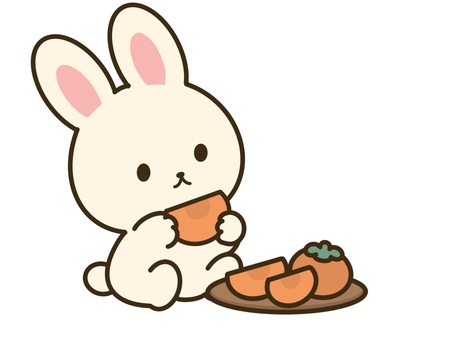 うさぎが柿を切って食べるイラスト 柿,うさぎ,フルーツ,秋,動物,かわいい,おしゃれ,ワンポイント,アイコンのイラスト素材