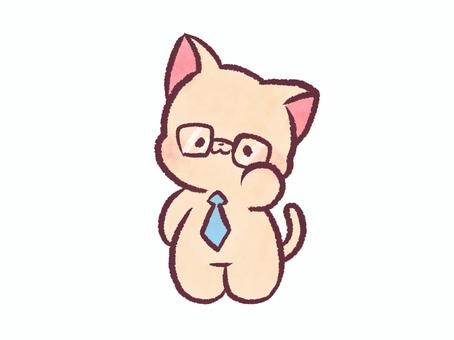 インテリねこ ねこ,動物,生き物,インテリ,ネクタイ,メガネ,ゆるい,カットのイラスト素材