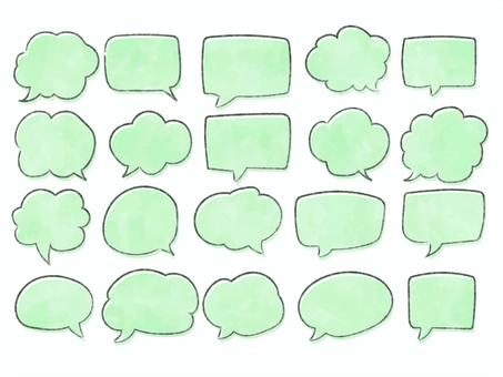 水彩のかわいいフキダシ　手描き 吹き出し,フキダシ,緑色,グリーン,グラフィック,素材,水彩,フレーム,セット,バリエーションのイラスト素材