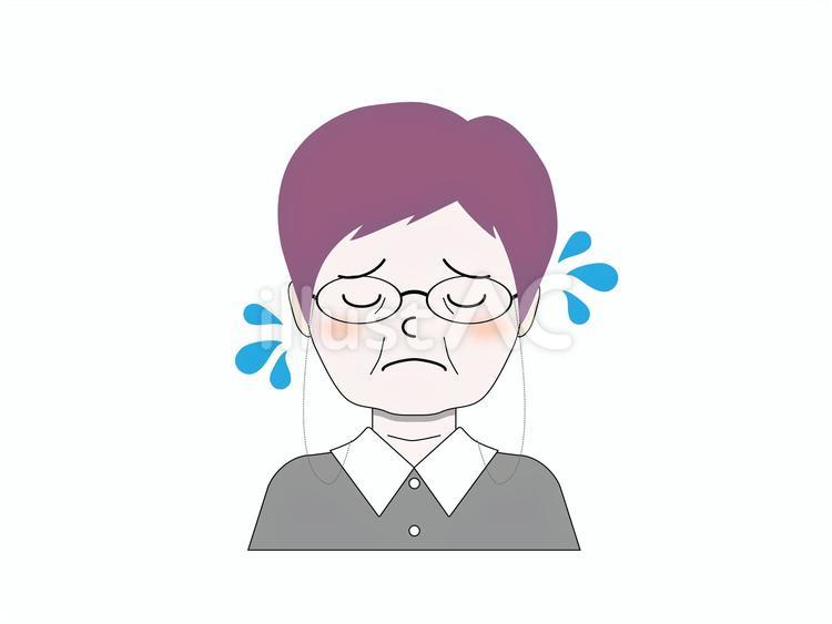 しょんぼりと元気のない紫ヘアのシニア シニア,高齢者,ご年配のイラスト素材