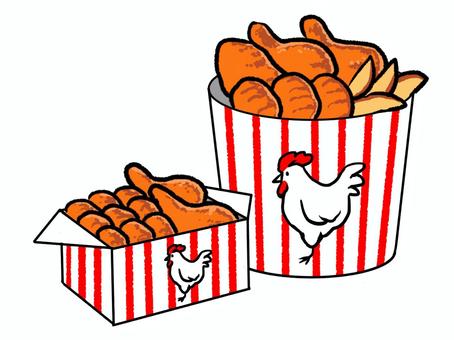 フライドチキンのセット フライドチキン,ファストフード,揚げ物,鶏,肉,鶏肉,クリスマス,骨付きのイラスト素材