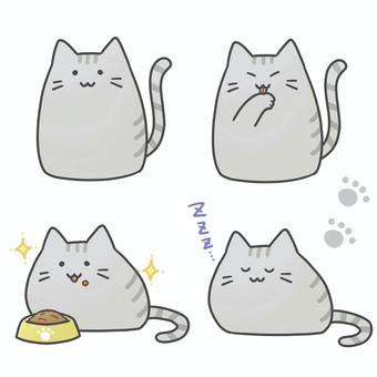 ねこ05(サバトラ) ねこ05(サバトラ) 猫,ねこ,サバトラ,ゆるい,可愛い,デフォルメ,毛づくろい,毛繕い,食事,ごはんのイラスト素材