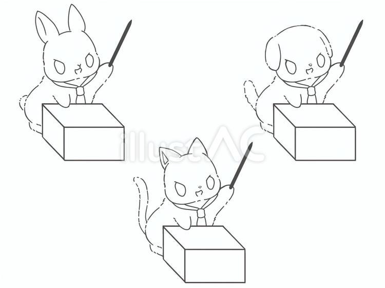 可愛い先生（線画ver） 兎,猫,犬のイラスト素材