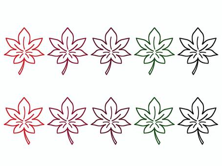 紅葉のイラスト　輪郭 紅葉,もみじ,輪郭,線,シンプル,赤,緑,黒,背景なし,ポストカードのイラスト素材