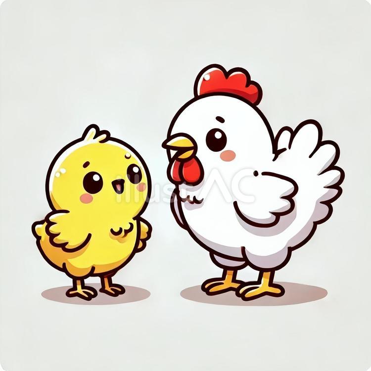 ニワトリとおしゃべりするヒヨコ ヒヨコ,ニワトリ,動物のイラスト素材