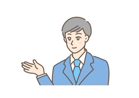 紹介をするスーツを着た若いビジネスマン ビジネスマン,ビジネス,男性,若い,紹介,20代,30代,40代,ヤングプロフェッショナル,コンサルティングのイラスト素材