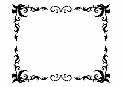 四角いアンティークフレーム　黒 エレガント,フレーム,飾り枠,クラシック,デコレーション,イラスト,手描き,葉,ボタニカル,グラフィックのイラスト素材