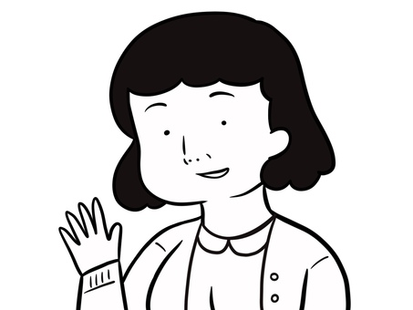 手を振る学校の先生のイラスト シンプル,先生,白黒,モノクロ,学校,素材,挿し絵,手書き,手描き,ゆるいのイラスト素材