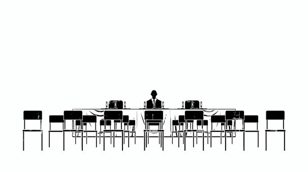 会見開始の瞬間 記者会見,会見,会場,マイク,スポークスマン,発表,報道,プレス,ビジネス,シルエットのイラスト素材