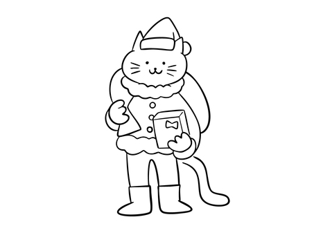 サンタの格好をする猫（モノクロ）