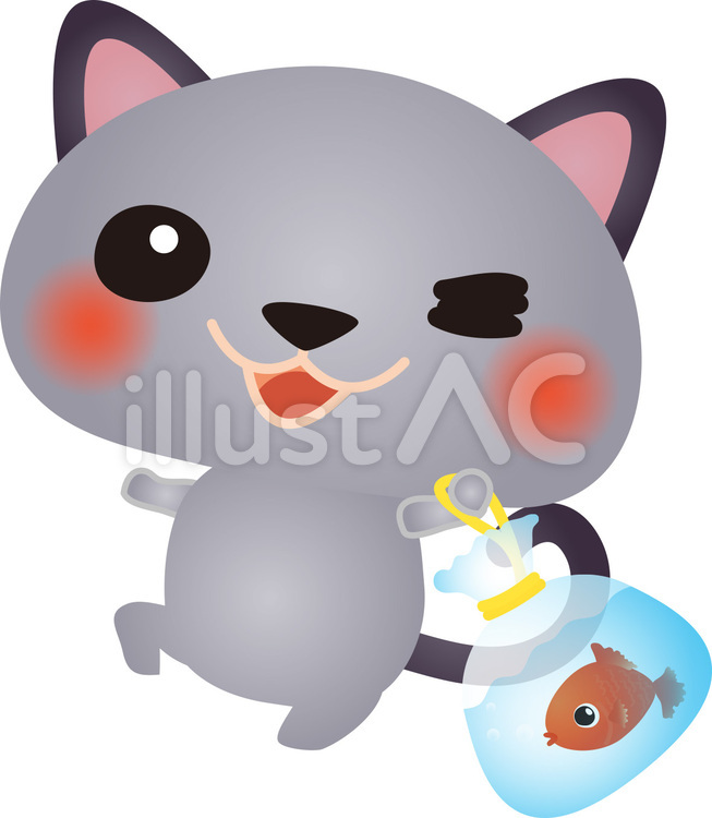 cat221 猫,金魚,金魚すくいのイラスト素材