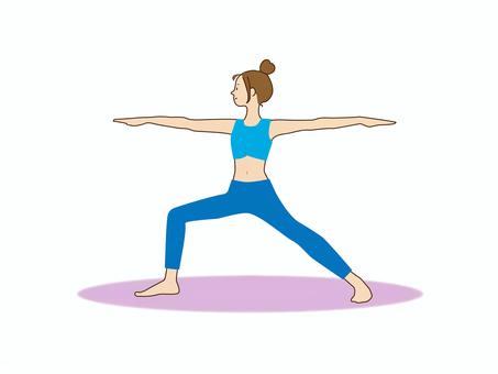 ヨガ　ウォーリア2 タグ,ヨガ,ウォーリア2,戦士のポーズ,女性,フィットネス,インストラクター,運動,健康,ヨガウェアのイラスト素材