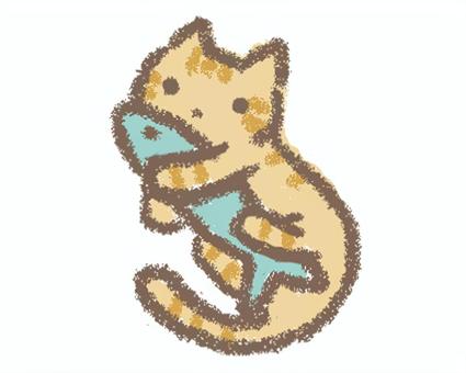 おもちゃで遊ぶねこ ねこ,かわいい,手描き,アイコン,茶トラ,おもちゃ,魚のイラスト素材