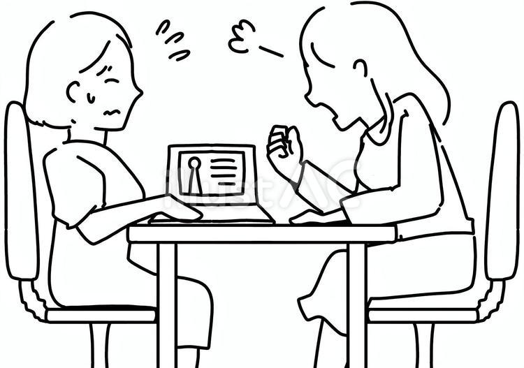 結婚相談所で怒る女性　線画 結婚相談所,女性,パソコンのイラスト素材