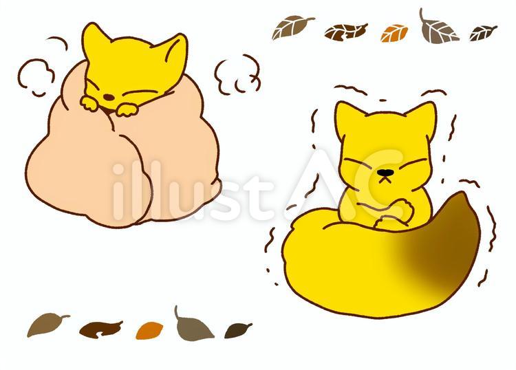 寒さに震えるキツネとぬくぬくするキツネ 動物,キツネ,震えるのイラスト素材