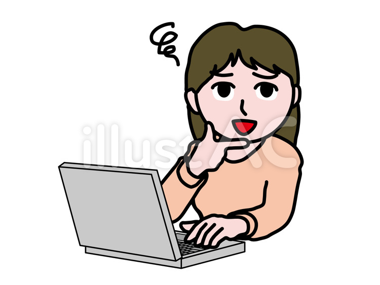 PC操作（875）困ったアゴ斜めママ パソコン,困った顔,困ったのイラスト素材