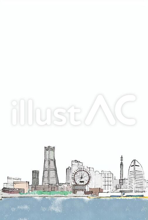 横浜ハガキ(透過)タテ 横浜,みなとみらい,ランドマークタワーのイラスト素材