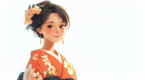 和服を着た日本人の若い女性