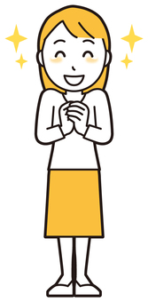  ロングヘア女性(黄)-345-全身 感動,女性,女の子,人物,かわいい,感激,嬉しい,若い,挿絵,素材のイラスト素材