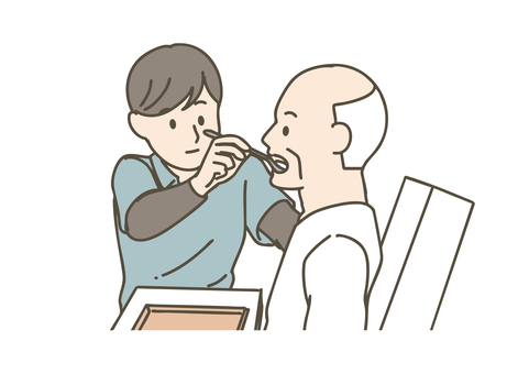 高齢男性の食事を介助する介護 介護,介助,食事,摂食,スプーン,介護士,ホームヘルパー,高齢者,シニア,男性のイラスト素材