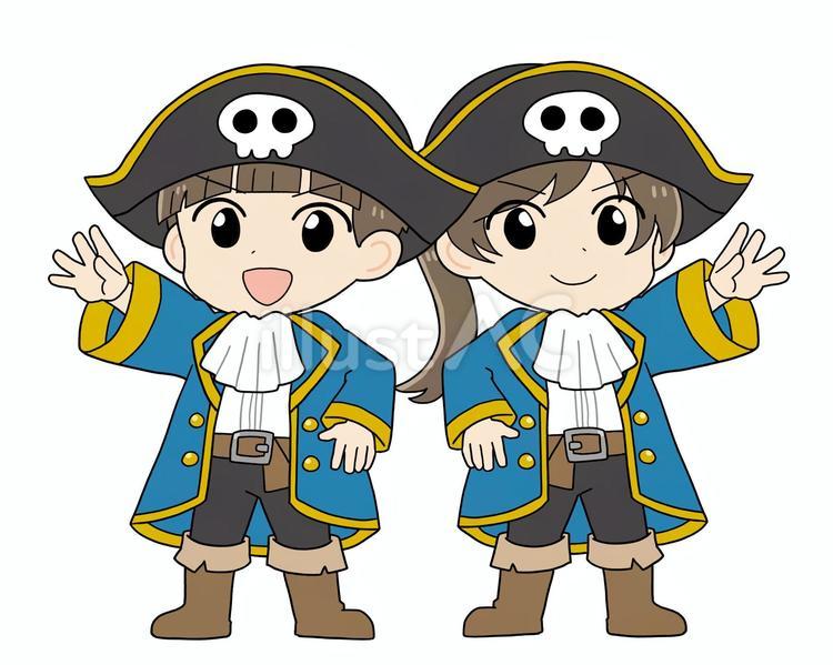 海賊の衣装を着た子どもだち（青） 海賊,海賊帽,仮装のイラスト素材