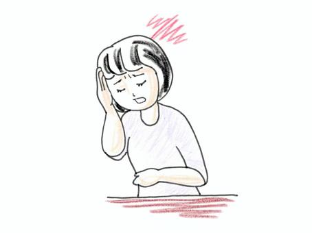 手描きの頭が痛い女性 頭痛,困る,落ち込む,ショック,なんてこった,女性,手描き,ゆるい,人物,シンプルのイラスト素材