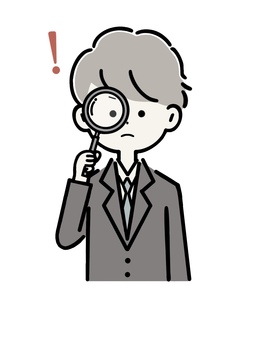 虫眼鏡を覗く社会人男性　真剣な顔 男性,男,成人,ビジネスマン,会社,虫眼鏡,発見,見つける,探す,社員のイラスト素材